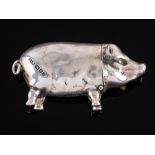 An Elizabeth II silver vesta case, maker David A Bowles, London, 1990: in the form of a pig, 6.