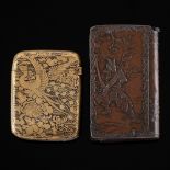 A Japanese damascened vesta case: each side decorated with exotic birds amongst flowerheads and