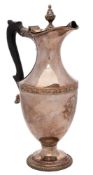 A Georgian Sheffield plate wine ewer: initialled, of baluster outline,