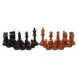 A boxwood and ebonised Staunton pattern competition chess set: with weighted bases, the king, 9.5cm.