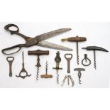 A group of nine various direct pull corkscrews:,