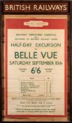 A British Railways Railway Employee Carnival Poster for Excursions to Belle Vue Saturday 10th