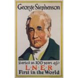 A reproduction LNER poster of George Stephenson and one other reproduction BR poster for 'Barmouth: