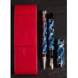 A Parker Duofold pen set: comprising fountain pen and biro in blue check pattern,