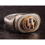 A German SS signet ring: in silver coloured metal with circular black and gilt enamel motif.