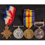 A World War I group of four' 6281 Pte J Canniford 5/D Gds': 1914 Star, War Medal,