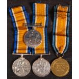 Three WWI War Medals and a Victory Medal: '35020 Pte E Bumford R W Fus' 'Lieut W E C