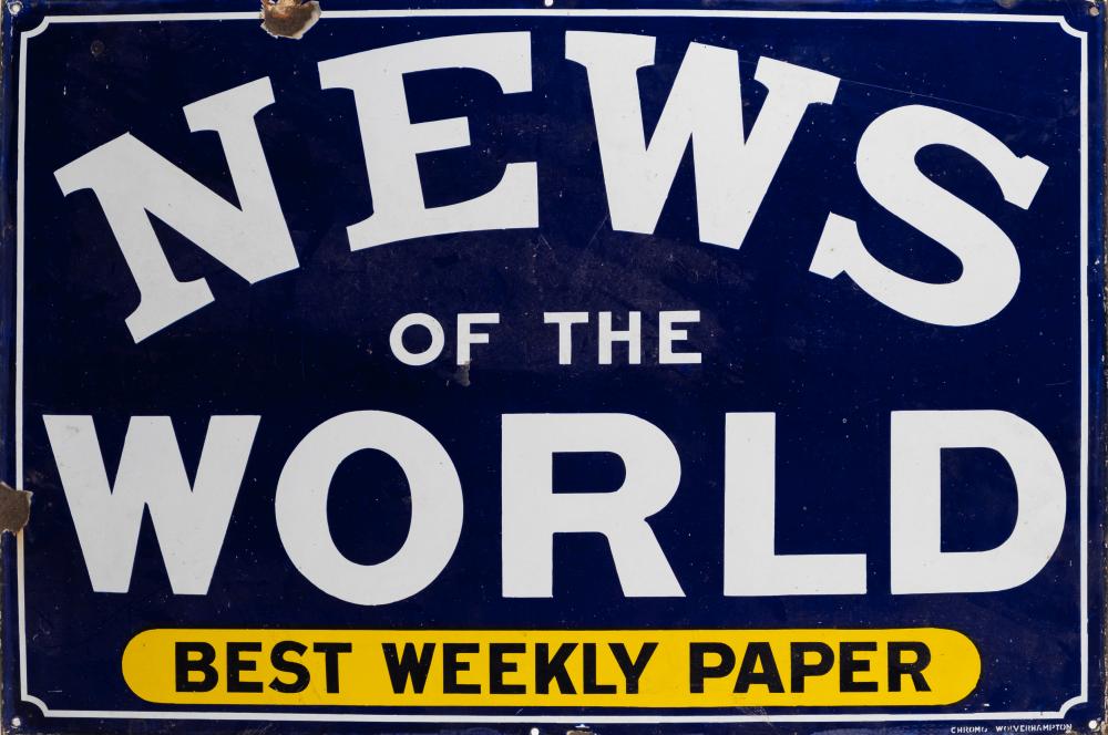 An enamel sign 'News Of The World.