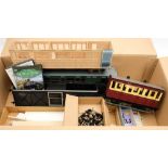 A G gauge passenger coach First/ Third and Guard, in dark green: maker unknown,