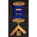 A Victorian 18ct gold 'Union of Malta' Masonic jewel: with blue ribbon, 'Jubille VR' clasp,