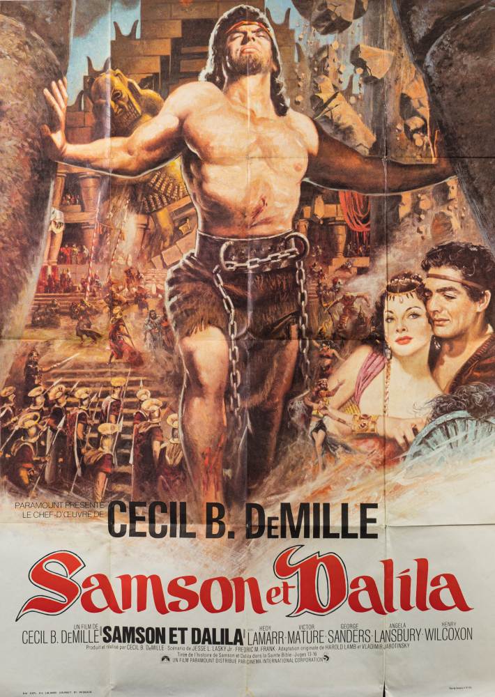 A French large single sheet film poster for 'Samson et Dalila' (1949): 160 x120cm (creases and