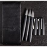 Three Lamy 2000 fountain pens: in matt black cases with broad, fine and medium nibs,
