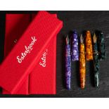 Three Easterbrook fountain pens: comprising E-196B Evergreen gold trim, E346-B Honeycomb,