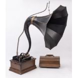 An Edison Model 'C' Standard Phonograph: with large two section black lacquered tin horn on a