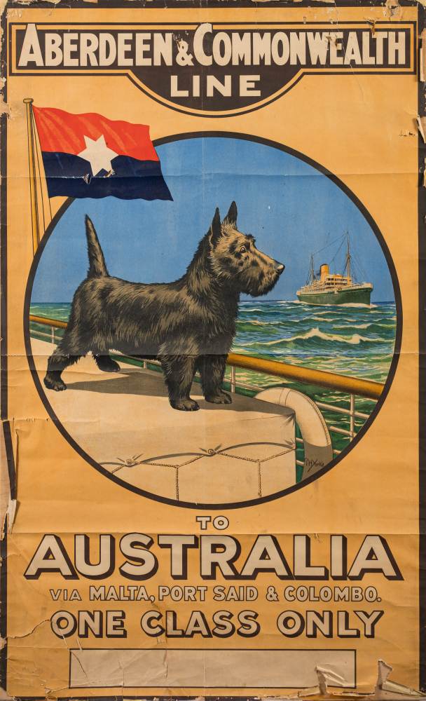 An Aberdeen & Commonwealth Line 'Australia' advertising poster mounted on board: (damaged) 100 x 61.