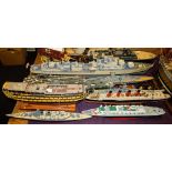 A collection of various kit built model ships: including a part built HMS Victory with box and