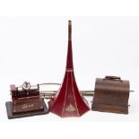 An Edison 'Red Gem' Phonograph: with red and gold Japanned 'Fireside' horn with original gilt