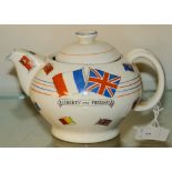 A WWII Ducal 'War Against Hitlerisim' Souvenir teapot: decorated with Flags of Allied Nations and