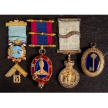 Three cased Masonic jewels: comprising a Victorian silver gilt and enamel 'Malta' breast jewel,