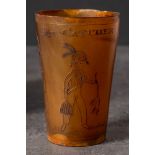 A Georgian horn beaker 'Rat Catcher': decorated with a scene of a group of gentleman watching a dog