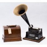 An Edison Type 1 'Gem' phonograph: with pressed lacquered brass horn over black lacquer and gilt