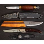 A group of pocket knives: comprising a barrel knife, Brusletto Knife, Uzi, Boxer Rat,