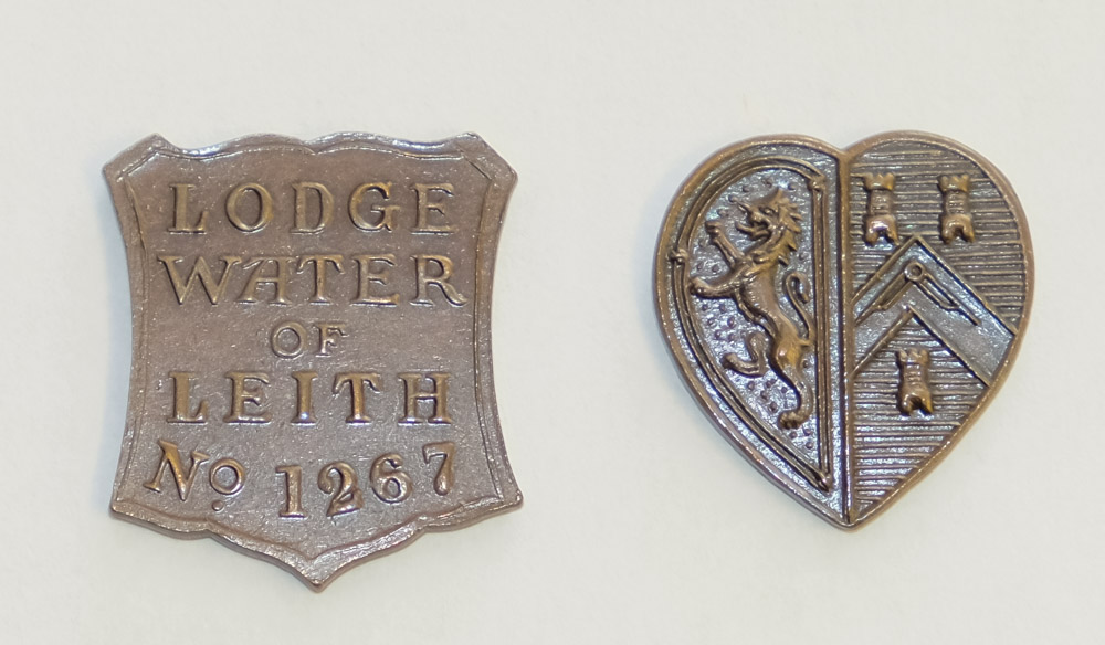 Two Masonic tokens for Lodge Water of Leith:,