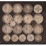 Eleven pre 1920 halfcrowns: together with other pre 1920 coinage and a box of assorted coins.