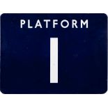 A BR(E) enamel station sign 'Platform 1': flanged edges,