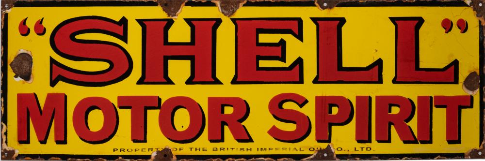 An enamel advertising sign 'Shell Motor Spirit.