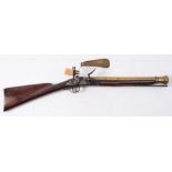 A late 18th century brass barrelled flintlock blunderbuss: 16 1/4 inch three stage barrel with