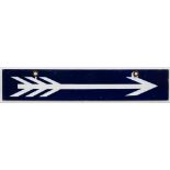 A BR(E) enamel double sided arrow sign: with brass suspension ferrules,