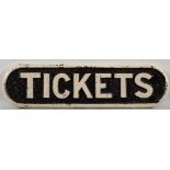 A cast iron doorplate 'Tickets': 9 x 33cm.