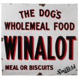 An enamel sign 'The Dog's Wholemeal Food Winalot Meal Or Biscuits.