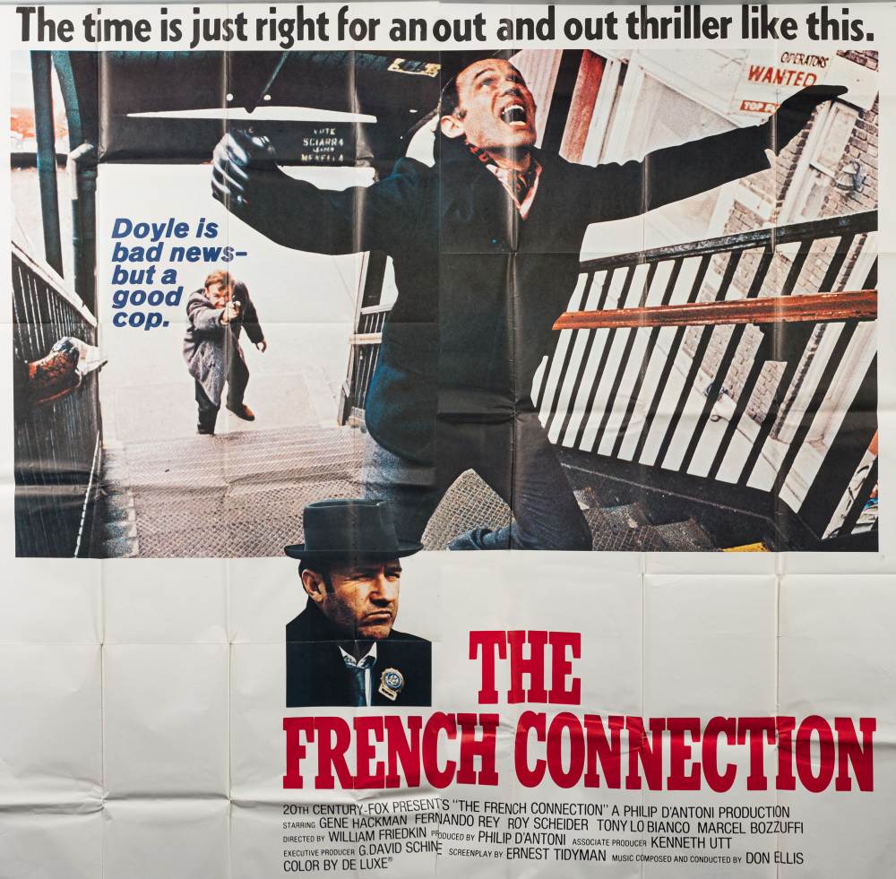 A British six sheet film poster for 'The French Connection' (1971): comprising two sheets 192cm x