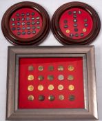 Three framed groups of hunt buttons: including Royal Artillery, Tickham,