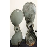 Two large bronze twin blade ship's propellers: unsigned, both over painted grey,