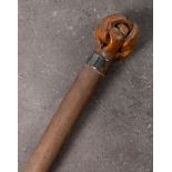 An Edwardian Bull's pizzle walking cane: with knotted pommel and silver ferrule, Birmingham 1902,