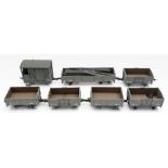 A group of G gauge wagons: possibly BMS/Accucraft, comprising five 4 ton open wagons,