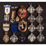 A collection of Masonic jewels: including a silver gilt and enamel Benevolent Fund Badge,