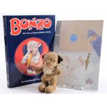 An early 20th Century Chad Valley cream velvet 'Baby' Bonzo Dog: with articulated limbs,