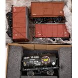 Two Skytrex O gauge BR box wagons: together with one other box wagon and a Berry Wiggins & Co Ltd