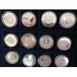 Collection of mostly silver coins, including proof crowns, Victorian crown, world coins,