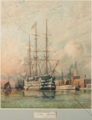 After W E Atkins (1842-1910), 'HMS Victory': lithograph print, 60 x 51cm.