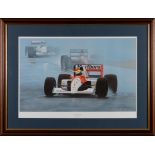 Ray Goldsborough. 'Senna In The Rain': framed print, 35x56cm subject size.