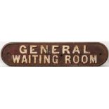 A cast iron doorplate 'General Waiting Room': double line, 12 x 54cm.