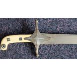 An Indian ivory handled shamishir: the slightly curved single edge blade over a star shaped hilt