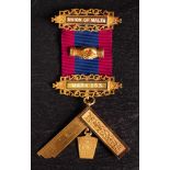 A Victorian 18ct gold 'Union of Malta' Masonic jewel: with blue and burgundy ribbon,