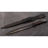 A WWII period German S84/98 bayonet: straight single edge fuller blade over steel hilt and two