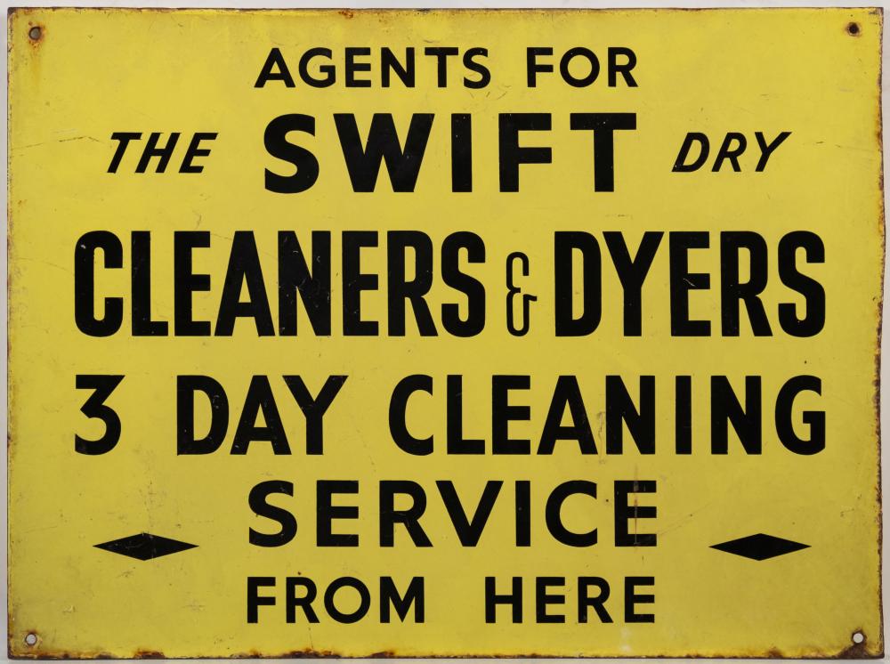 A double sided enamel sign 'Agents For The Swift Dry Cleaners & Dryers.